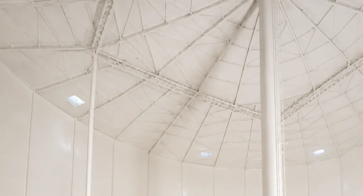 Interior lining of a large chemical storage tank