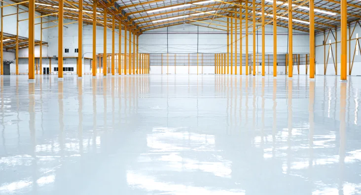 High-gloss epoxy floor inside the Danone warehouse