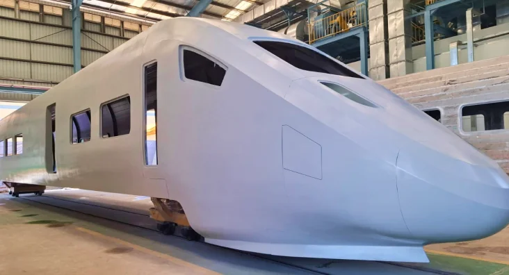 INKA KCMP high-speed train car body in the fabrication hall